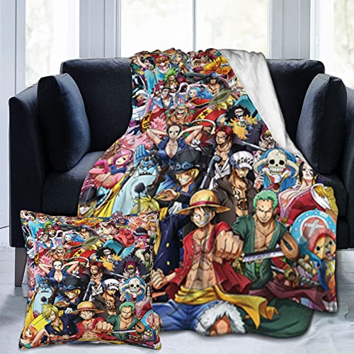 2PCS 60*50inch Cute Anime Blanket Soft Throw Blanket-Fluffy, Warm, Comfy, Plush Pillow Covers 18*18inch