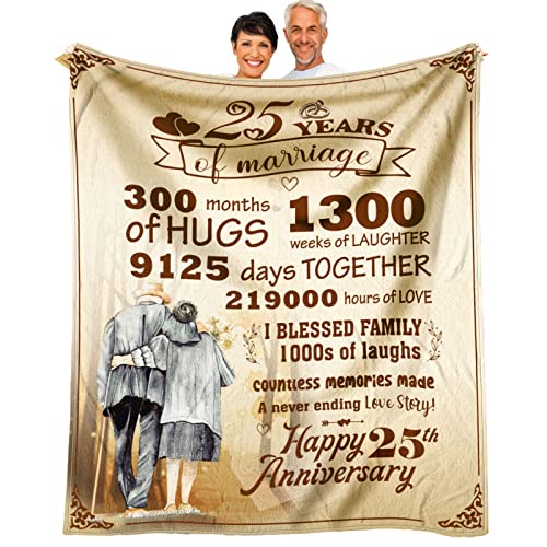 Dfaqehk 25th Silver Anniversary Romantic Gifts for Husband or Wife, Mothers Day 25th Wedding Anniversary Unique Gifts for Couple, Best 25 Year Anniversary Throw Blanket Gift for Him, 60 x 50 Inch