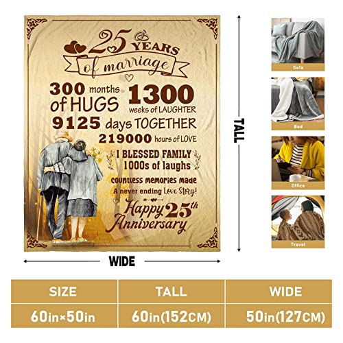 Dfaqehk 25th Silver Anniversary Romantic Gifts for Husband or Wife, Mothers Day 25th Wedding Anniversary Unique Gifts for Couple, Best 25 Year Anniversary Throw Blanket Gift for Him, 60 x 50 Inch