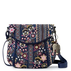 sakroots foldover bag in eco-twill, multifunctional purse with adjustable strap & zipper pockets, sustainable & durable design, navy tapestry world