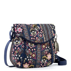 Sakroots Foldover Bag in Eco-Twill, Multifunctional Purse with Adjustable Strap & Zipper Pockets, Sustainable & Durable Design, Navy Tapestry World