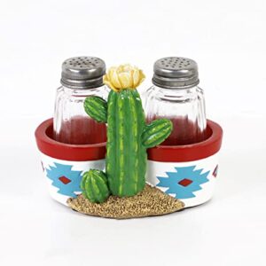 southwestern desert cactus salt and pepper shaker set with holder- western kitchen decor
