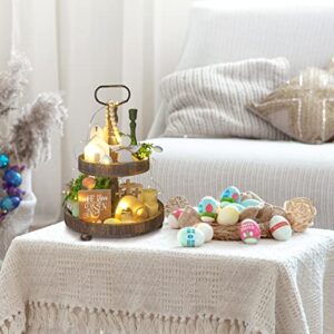 5 Pcs Jesus Tomb Easter Tray Bundle Kit with LED Fairy Lights, Wooden Easter Jesus Sign He Is Risen Resurrection Scene Nativity Christ Statue Farmhouse Easter Tiered Tray Decor for Home Church Table