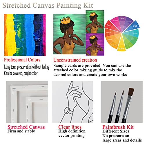 2 Pack Paint and Sip Canvas Painting Kit Pre Drawn Canvas for Painting for adults Stretched Canvas Couples Games Date Night Afro King Queen Paint Party Supplies Favor (8x10)