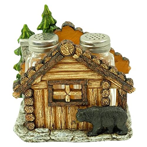 Black Bear Cabin Salt and Pepper Shakers with Holder Kitchen Table Decor