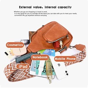 Stylifeo PU Leather Women Sling Bag Boho Sling Backpack Small Crossbody Fashion Chest Bags Satchel Daypack for Cycling Hiking Brown