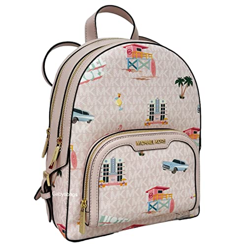 Michael Kors Jaycee Medium Zip Pocket Backpack Light Powder Blush Pink MK Miami