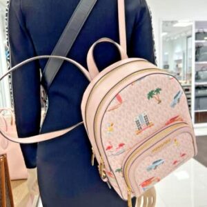 Michael Kors Jaycee Medium Zip Pocket Backpack Light Powder Blush Pink MK Miami