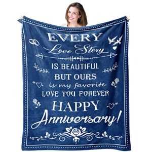 kituzol anniversary romantic gifts blanket 50″x60″ – happy anniversary decorations for couples – i love you gifts for her – marriage present throw blanket – awesome anniversary wedding gift for him