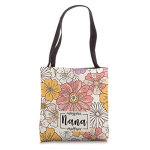 cute personalized nana retro floral flowers peach soft pink tote bag