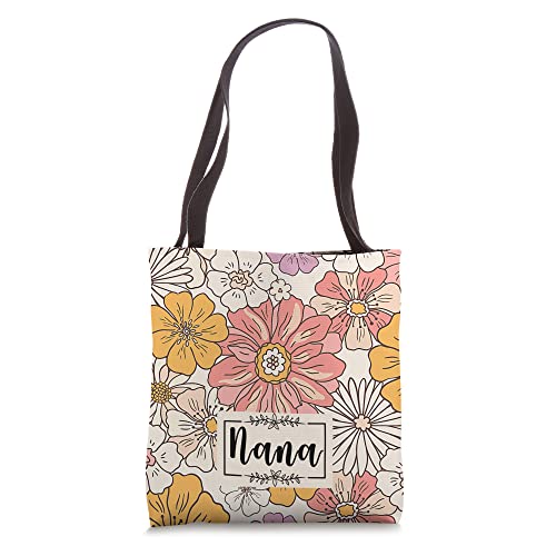 Cute Personalized Nana Retro Floral Flowers Peach Soft Pink Tote Bag