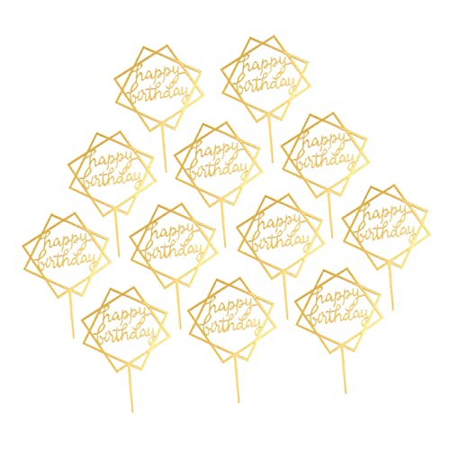 Abaodam 12 pcs Cuake Gold Insert Sweet Delicate Dessert Mirror Glitter Picks Baby Flags Double-sided or Decorations Decorative for Birthday Fruit Adults Party Ornaments Wedding Toppers