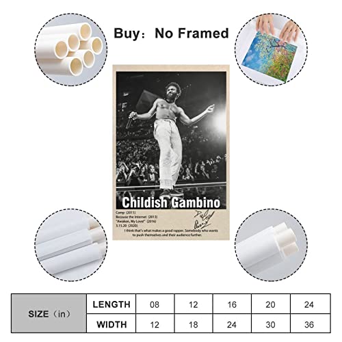 MINAG Rapper Childish Gambino Aesthetic Vintage Posters Poster Decorative Painting Canvas Wall Art Living Room Posters Bedroom Painting 12x18inch(30x45cm)