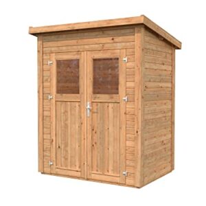 Leisure Season Urbano Lean to Shed Kit - Modern Weatherproof Outdoor Storage with Floor, Doors, Plexiglass Windows, Pent Roof Nordic Spruce Wood for Garden, Yard Medium Brown, 6'x4' (URB6X43781)