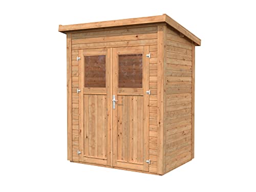 Leisure Season Urbano Lean to Shed Kit - Modern Weatherproof Outdoor Storage with Floor, Doors, Plexiglass Windows, Pent Roof Nordic Spruce Wood for Garden, Yard Medium Brown, 6'x4' (URB6X43781)