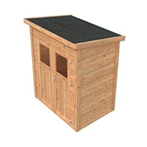 Leisure Season Urbano Lean to Shed Kit - Modern Weatherproof Outdoor Storage with Floor, Doors, Plexiglass Windows, Pent Roof Nordic Spruce Wood for Garden, Yard Medium Brown, 6'x4' (URB6X43781)