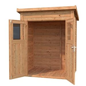 Leisure Season Urbano Lean to Shed Kit - Modern Weatherproof Outdoor Storage with Floor, Doors, Plexiglass Windows, Pent Roof Nordic Spruce Wood for Garden, Yard Medium Brown, 6'x4' (URB6X43781)