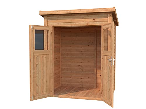 Leisure Season Urbano Lean to Shed Kit - Modern Weatherproof Outdoor Storage with Floor, Doors, Plexiglass Windows, Pent Roof Nordic Spruce Wood for Garden, Yard Medium Brown, 6'x4' (URB6X43781)