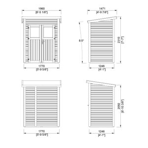 Leisure Season Urbano Lean to Shed Kit - Modern Weatherproof Outdoor Storage with Floor, Doors, Plexiglass Windows, Pent Roof Nordic Spruce Wood for Garden, Yard Medium Brown, 6'x4' (URB6X43781)