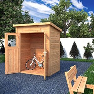 Leisure Season Urbano Lean to Shed Kit - Modern Weatherproof Outdoor Storage with Floor, Doors, Plexiglass Windows, Pent Roof Nordic Spruce Wood for Garden, Yard Medium Brown, 6'x4' (URB6X43781)