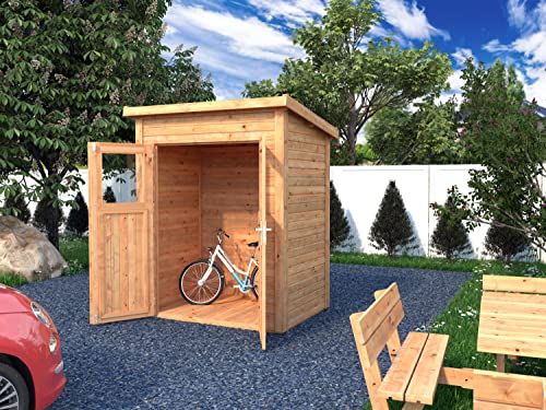 Leisure Season Urbano Lean to Shed Kit - Modern Weatherproof Outdoor Storage with Floor, Doors, Plexiglass Windows, Pent Roof Nordic Spruce Wood for Garden, Yard Medium Brown, 6'x4' (URB6X43781)