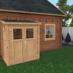 Leisure Season Urbano Lean to Shed Kit - Modern Weatherproof Outdoor Storage with Floor, Doors, Plexiglass Windows, Pent Roof Nordic Spruce Wood for Garden, Yard Medium Brown, 6'x4' (URB6X43781)