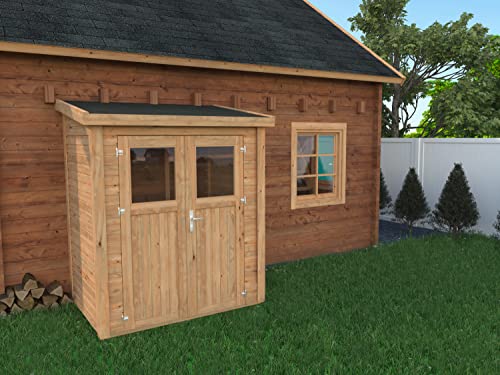 Leisure Season Urbano Lean to Shed Kit - Modern Weatherproof Outdoor Storage with Floor, Doors, Plexiglass Windows, Pent Roof Nordic Spruce Wood for Garden, Yard Medium Brown, 6'x4' (URB6X43781)