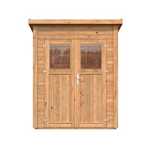 Leisure Season Urbano Lean to Shed Kit - Modern Weatherproof Outdoor Storage with Floor, Doors, Plexiglass Windows, Pent Roof Nordic Spruce Wood for Garden, Yard Medium Brown, 6'x4' (URB6X43781)