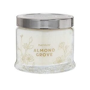 partylite almond grove 3-wick jar candle, highly fragranced clean burning glass candle, 25-45 hours burn time (almond grove)