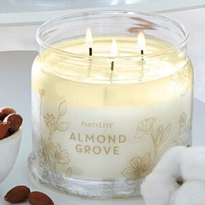 PartyLite Almond Grove 3-Wick Jar Candle, Highly Fragranced Clean Burning Glass Candle, 25-45 Hours Burn Time (Almond Grove)