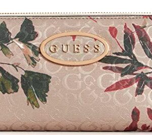 GUESS Factory Women's Aubrianna Logo Embossed Floral Print Zip Around Wallet Clutch Bag - Rose Dust