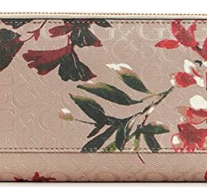 GUESS Factory Women's Aubrianna Logo Embossed Floral Print Zip Around Wallet Clutch Bag - Rose Dust