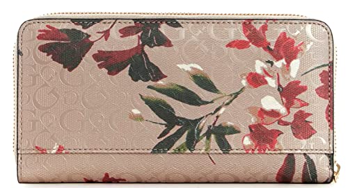 GUESS Factory Women's Aubrianna Logo Embossed Floral Print Zip Around Wallet Clutch Bag - Rose Dust