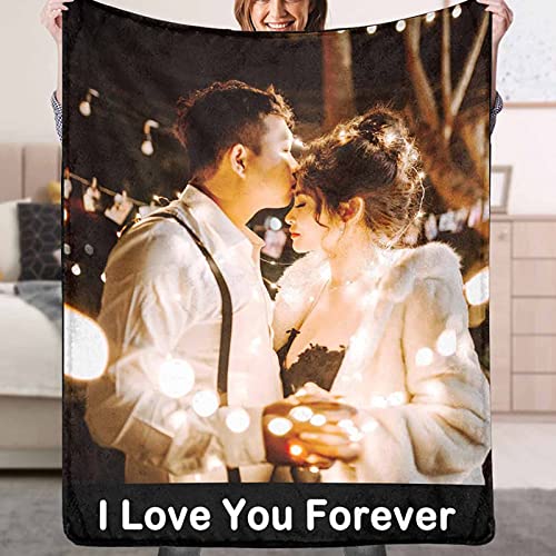 Custom Blankets with Photos Text Personalized Picture Blanket Full Size Soft Customized Flannel Throw Blanket Gifts for Birthday Christmas Family Husband Wife Mom Dad Friends