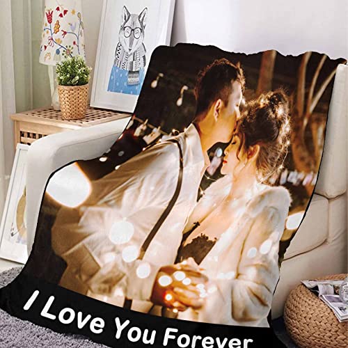 Custom Blankets with Photos Text Personalized Picture Blanket Full Size Soft Customized Flannel Throw Blanket Gifts for Birthday Christmas Family Husband Wife Mom Dad Friends