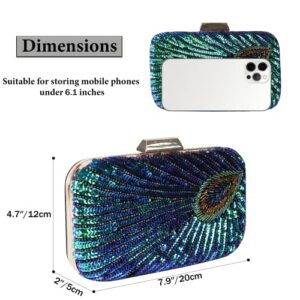 COAIMANEY Women's Vintage Beaded Sequin Peacock Clutch Purse Handmade Crossbody Bag Evening Handbag For Wedding Party Prom