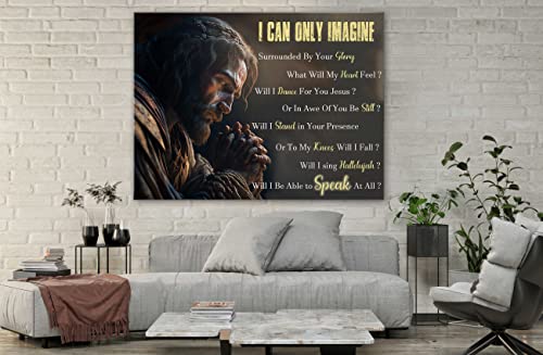 SpiritualHands Jesus Wall Decor, Christian Cross Wall Home Posters, Judah Religious Lord Prayer Bible Wall Art Framed Canvas – 02-I CAN IMAGINE-24X36