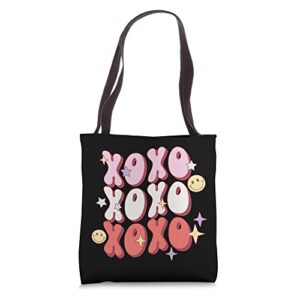 retro xoxo valentine day, groovy funky cute design tote bag