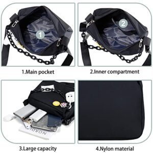 DOB SECHS Crossbody Purse Bag for Teen Girls Women Small Shoulder Hobo Bag Messenger Bag with Kawaii Pins and Pendent (Black - L)