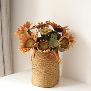 2PCS Seagrass Woven Basket Straw Belly Storage Flower Plant Pot Vase Organizer with Handles for Laundry Picnic Grocery