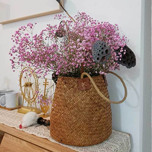 2PCS Seagrass Woven Basket Straw Belly Storage Flower Plant Pot Vase Organizer with Handles for Laundry Picnic Grocery