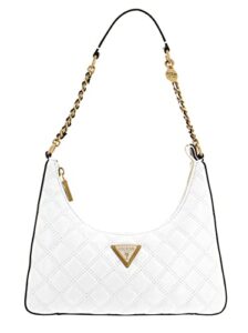 guess giully top zip shoulder bag, white