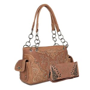 montana west whipstitch collection concealed carry tote bag western shoulder purse for women mw1110g-8085br+w
