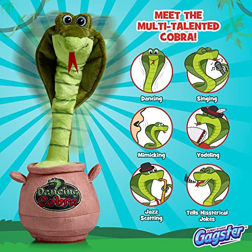 Gagster Dancing Cobra Snake - Sings, Repeats What You Say & Tells Jokes. Talking, Yodeling, Dancing, Mimicking - This Hysterically Funny Plush Novelty Mimic Toy is a Great Gag Gift for Adults & Kids