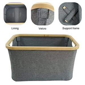 Foldable Storage Bins, Cube Storage Basket, Natural Bamboo Handle, Eco-friendly and Sturdy for Wardrobe, Bedroom, Living Room, Suitable for Storing Clothes, Blankets, Toys (17.7''*11.8''*9.6'')