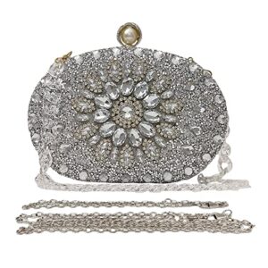 multicolor rhinestone women evening clutch purse bridal sparkly diamond bag crystal handbags prom wedding cocktail purse(silver)