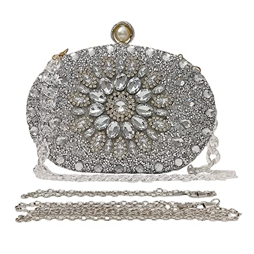 Multicolor Rhinestone Women Evening Clutch Purse Bridal Sparkly Diamond Bag Crystal Handbags Prom Wedding Cocktail Purse(Silver)