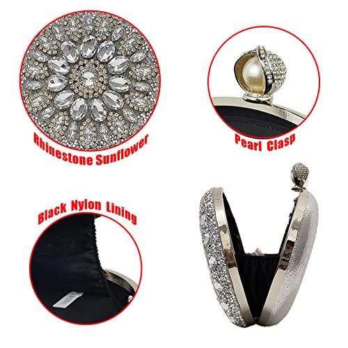 Multicolor Rhinestone Women Evening Clutch Purse Bridal Sparkly Diamond Bag Crystal Handbags Prom Wedding Cocktail Purse(Silver)