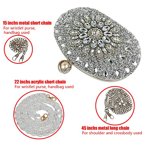 Multicolor Rhinestone Women Evening Clutch Purse Bridal Sparkly Diamond Bag Crystal Handbags Prom Wedding Cocktail Purse(Silver)