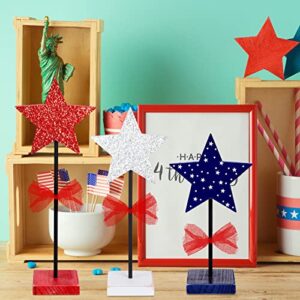 3 Pieces 4th of July Tiered Tray Decor Wood Memorial Day Decorations Wooden Firework Patriotic Rustic Centerpieces Farmhouse Independence Day Wooden Table Decoration for Home Tables (Fresh Style)